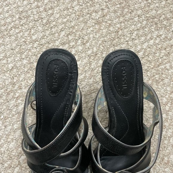 Fossil black strappy heels flower size 9.5 - Picture 7 of 14